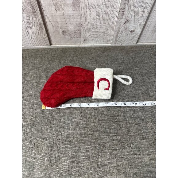 Christmas Stocking With Red Cable Pattern & White Cuff Featuring Monogram C - Picture 4 of 4